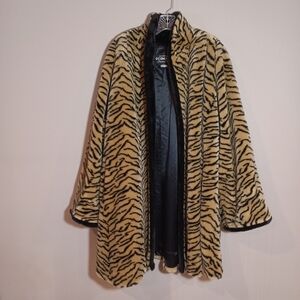 Olympia Faux Fur Swing Coat  Black Shawl Collar Wrists Made In USA Size M